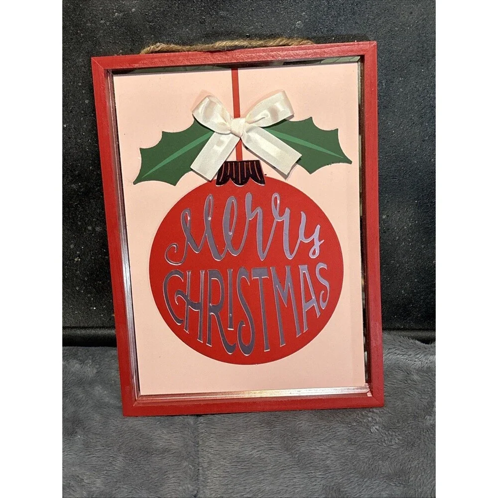 Ashland Merry Christmas Wall Decor Framed Sign Red Ornament Holiday 11x14 Berry